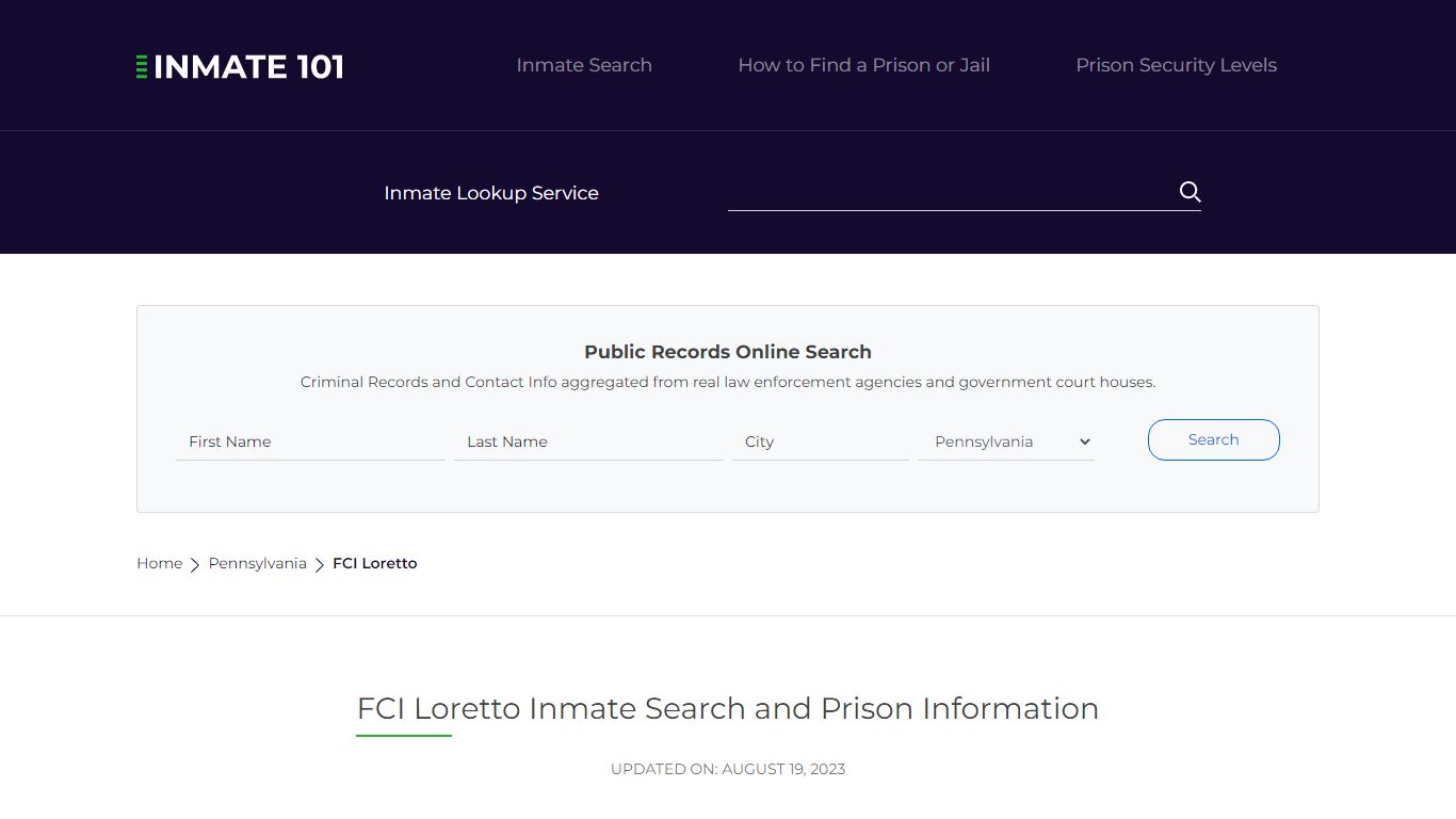FCI Loretto Inmate Search | Lookup | Roster